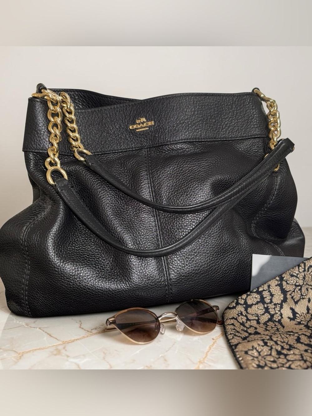 Coach Lexy Black Leather Shoulder Bag